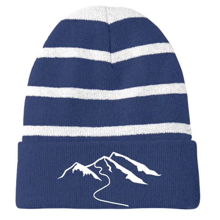 Mountains With Snow Striped Beanie with Solid Band