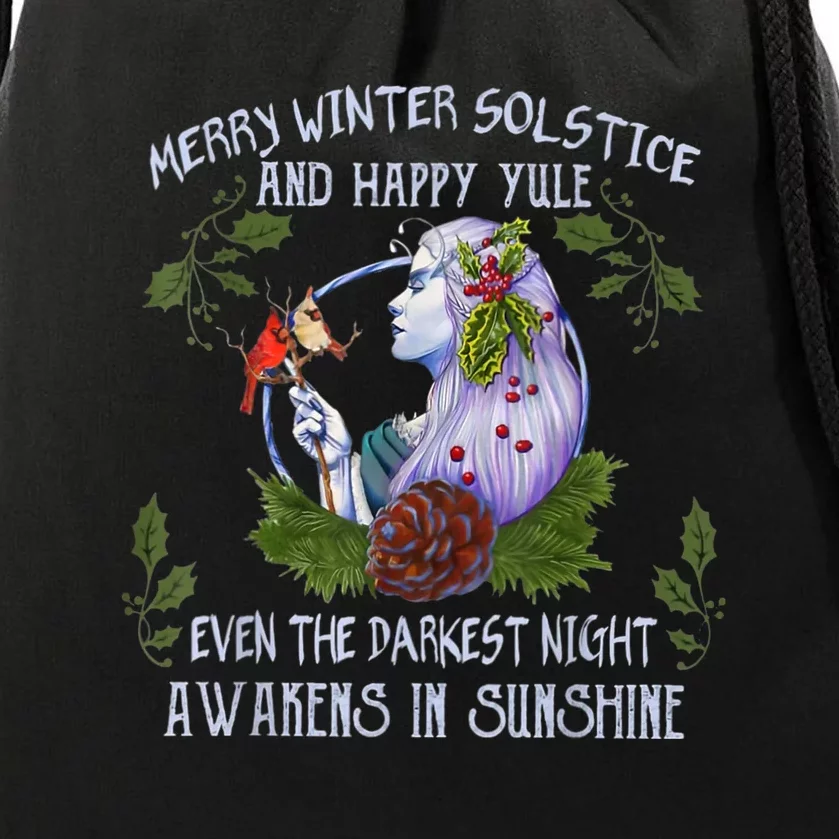 Merry Winter Solstice And Happy Yule Drawstring Bag