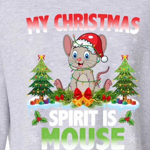 Mouse Wearing Santa Hat Xmas My Christmas Spirit Is Mouse Cute Gift Cropped Pullover Crew