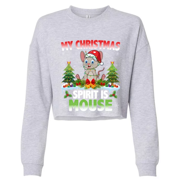 Mouse Wearing Santa Hat Xmas My Christmas Spirit Is Mouse Cute Gift Cropped Pullover Crew