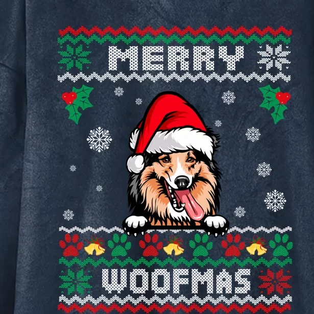 Merry Woofmas Shetland Sheepdog Dog Christmas Ugly Xmas Cute Gift Hooded Wearable Blanket