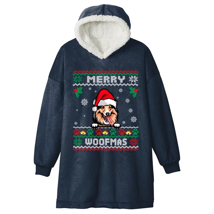 Merry Woofmas Shetland Sheepdog Dog Christmas Ugly Xmas Cute Gift Hooded Wearable Blanket