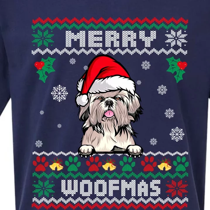 Merry Woofmas Shih Tzu Dog Funny Ugly Christmas Sweater Gift Sueded Cloud Jersey T-Shirt