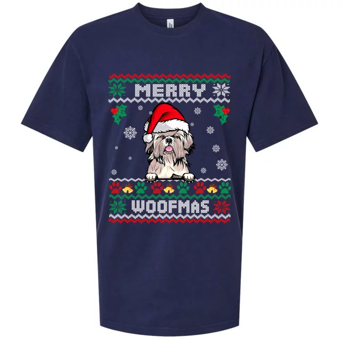 Merry Woofmas Shih Tzu Dog Funny Ugly Christmas Sweater Gift Sueded Cloud Jersey T-Shirt