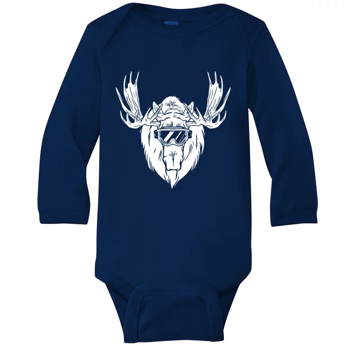 Moose With Ski Goggles Gift Baby Long Sleeve Bodysuit