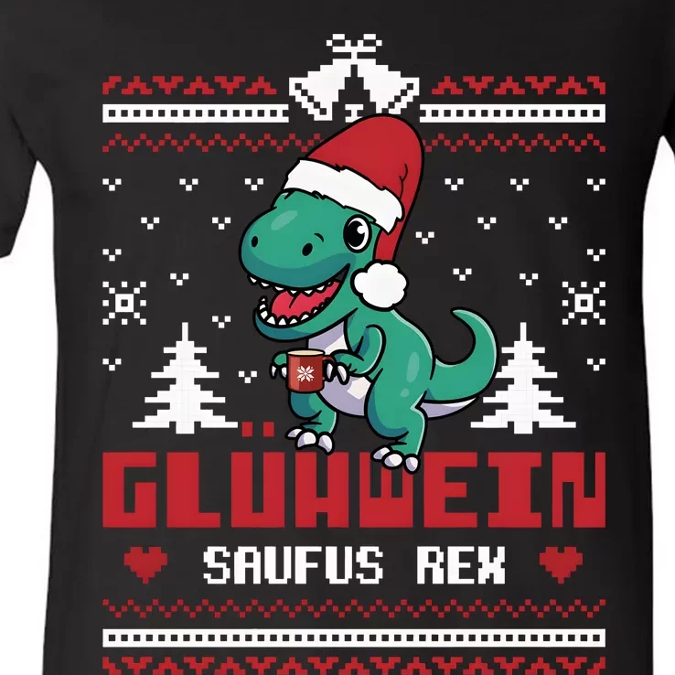 Mulled Wine Saufus Rex Ugly Christmas Dinosaur V-Neck T-Shirt