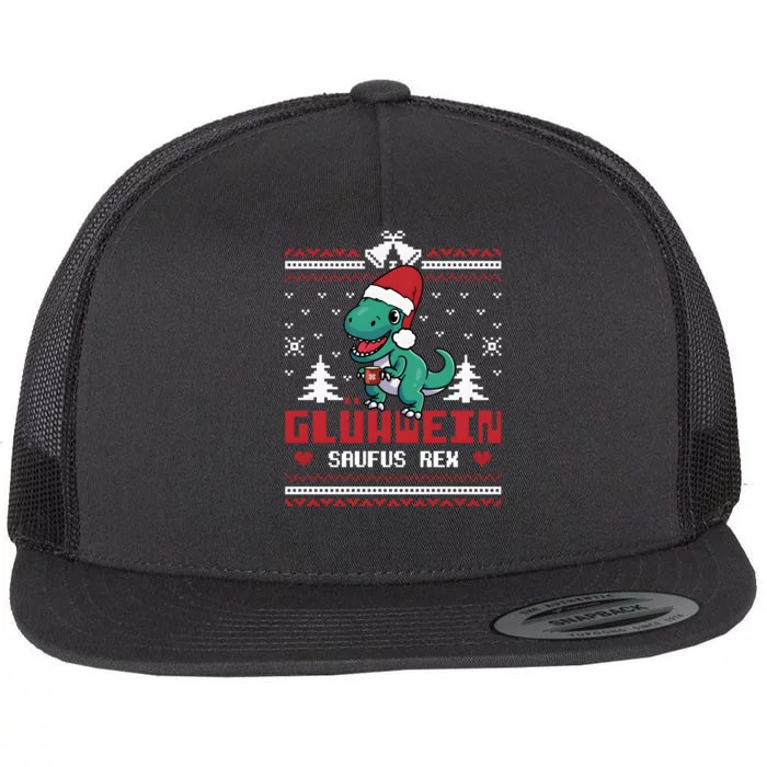 Mulled Wine Saufus Rex Ugly Christmas Dinosaur Flat Bill Trucker Hat