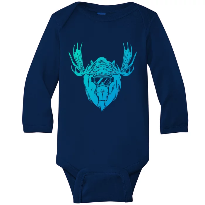 Moose With Ski Goggles Gift Baby Long Sleeve Bodysuit