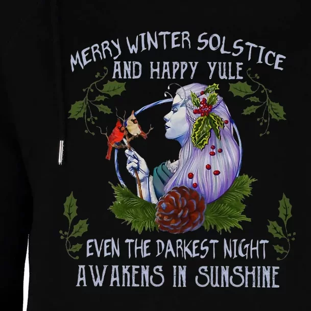 Merry Winter Solstice And Happy Yule Womens Funnel Neck Pullover Hood