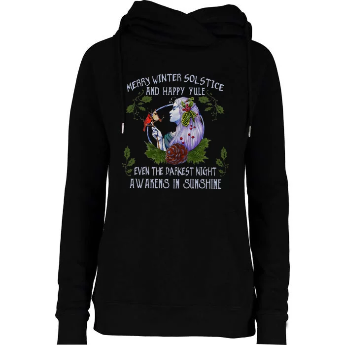 Merry Winter Solstice And Happy Yule Womens Funnel Neck Pullover Hood