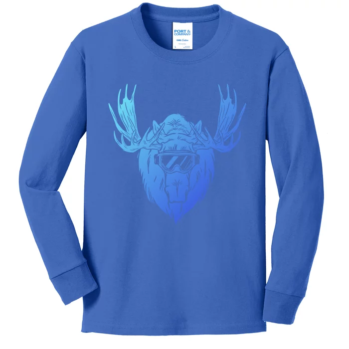 Moose With Ski Goggles Gift Kids Long Sleeve Shirt