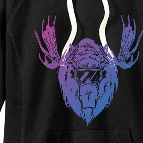 Moose With Ski Goggles Gift Women's Fleece Hoodie