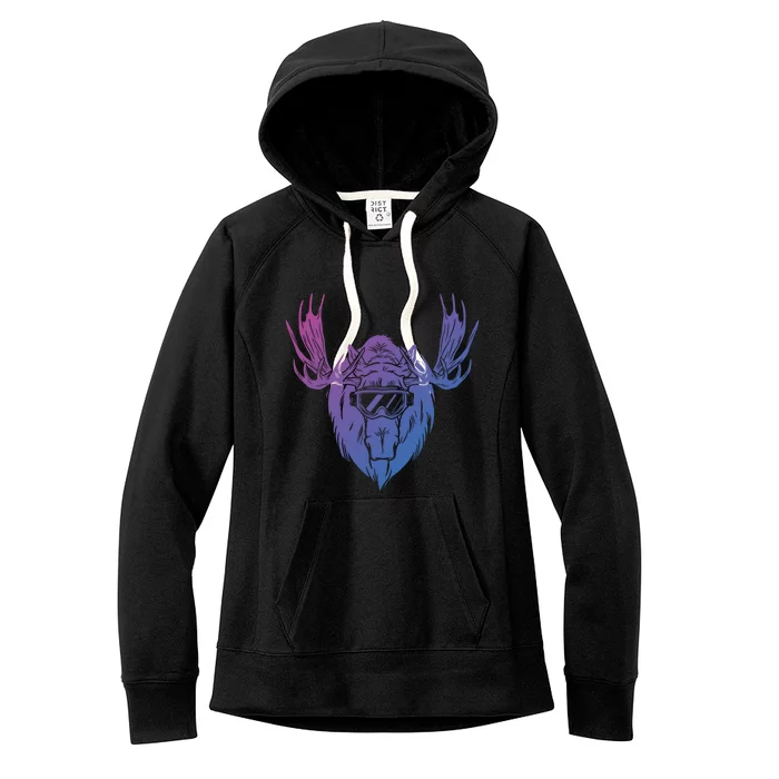 Moose With Ski Goggles Gift Women's Fleece Hoodie