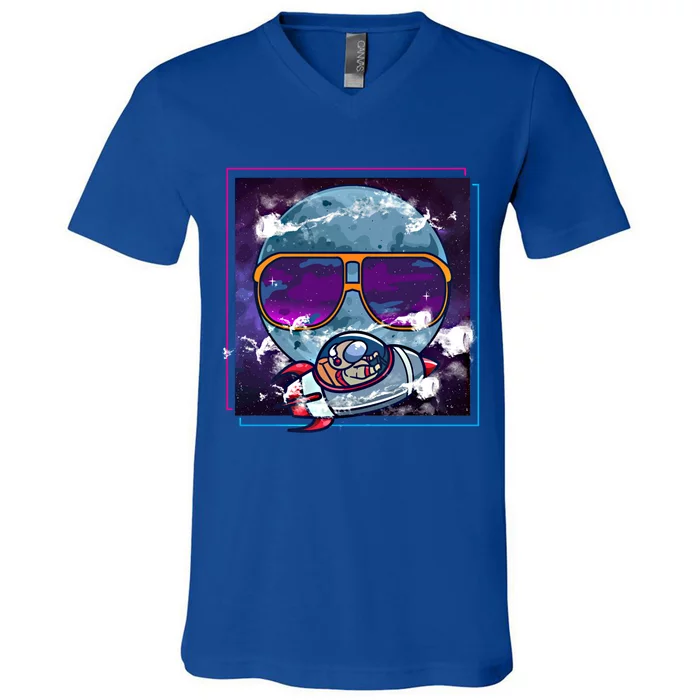 Moon W Sunglasses Astronaut Moon Space Rocket Graphic Gift V-Neck T-Shirt