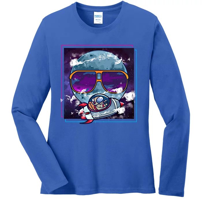 Moon W Sunglasses Astronaut Moon Space Rocket Graphic Gift Ladies Long Sleeve Shirt