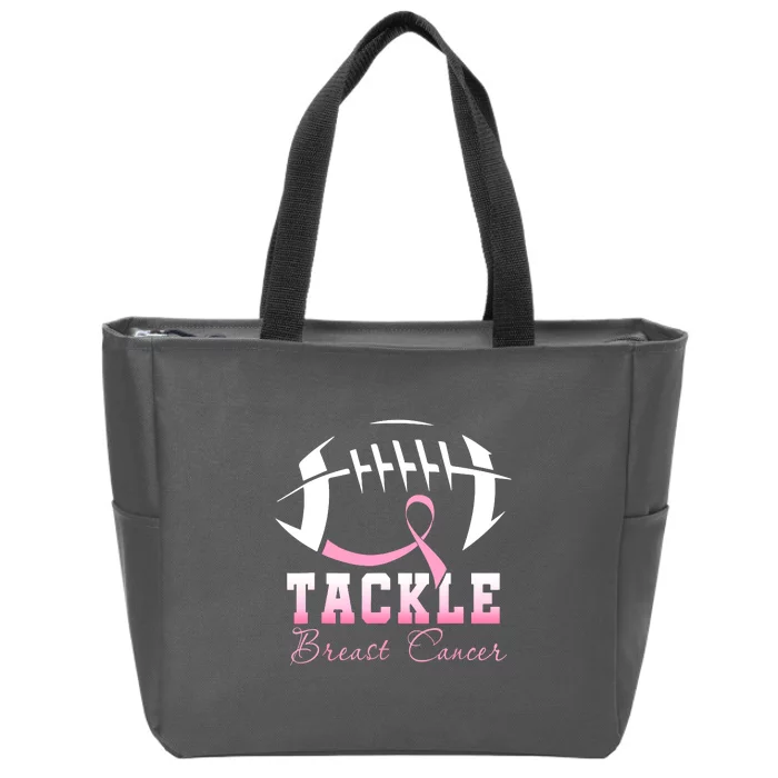 Men Women Tackle Breast Cancer Awareness Football Pink Ribbon Gift Zip Tote Bag