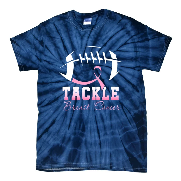 Men Women Tackle Breast Cancer Awareness Football Pink Ribbon Gift Tie-Dye T-Shirt