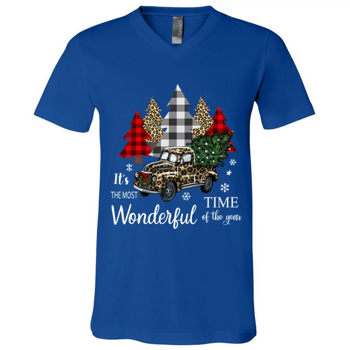 Most Wonderful Time The Year Leopard Print Christmas Truck Gift V-Neck T-Shirt