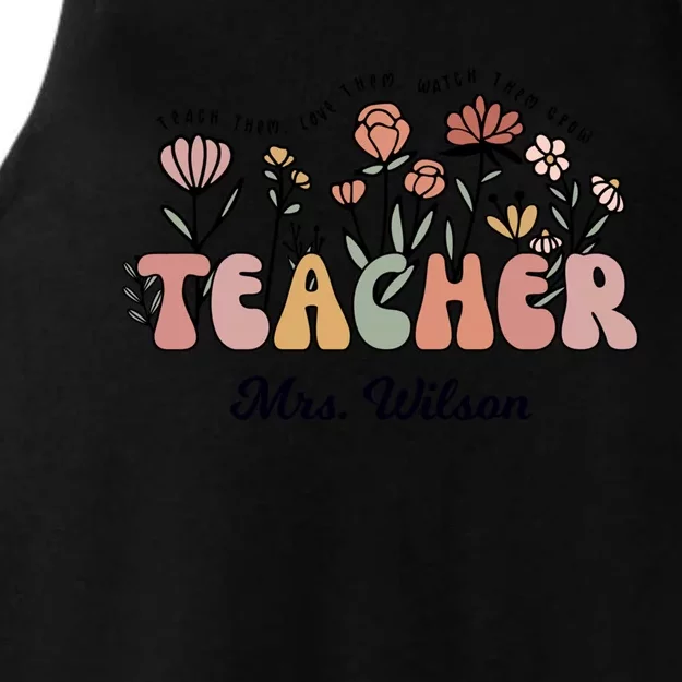 Mrs Wilson Teacher Wildflower Back To School Gift Ladies Tri-Blend Wicking Tank