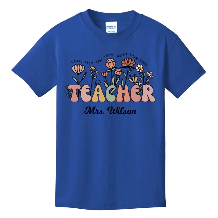 Mrs Wilson Teacher Wildflower Back To School Gift Kids T-Shirt