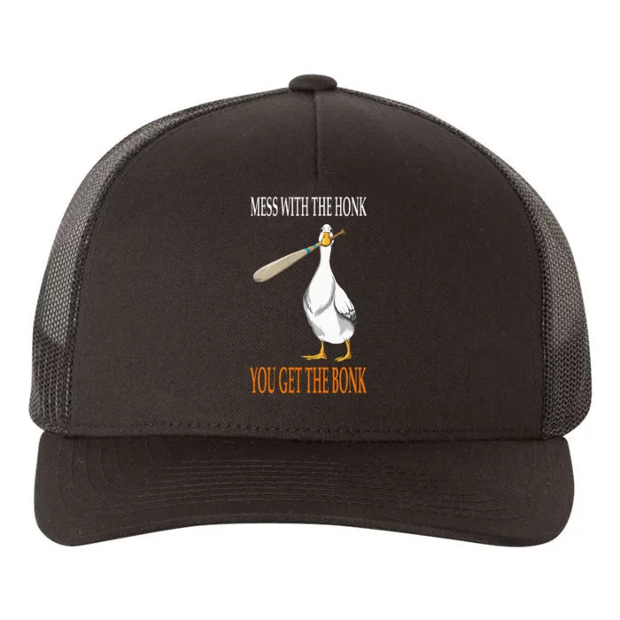 Mess With The Honk Goose Game Gamer Wooden Club Computer Yupoong Adult 5-Panel Trucker Hat