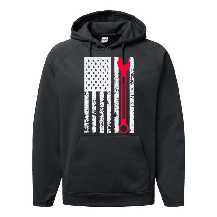 Mechanic Workshop Tools USA Flag Repairman Gift Performance Fleece Hoodie