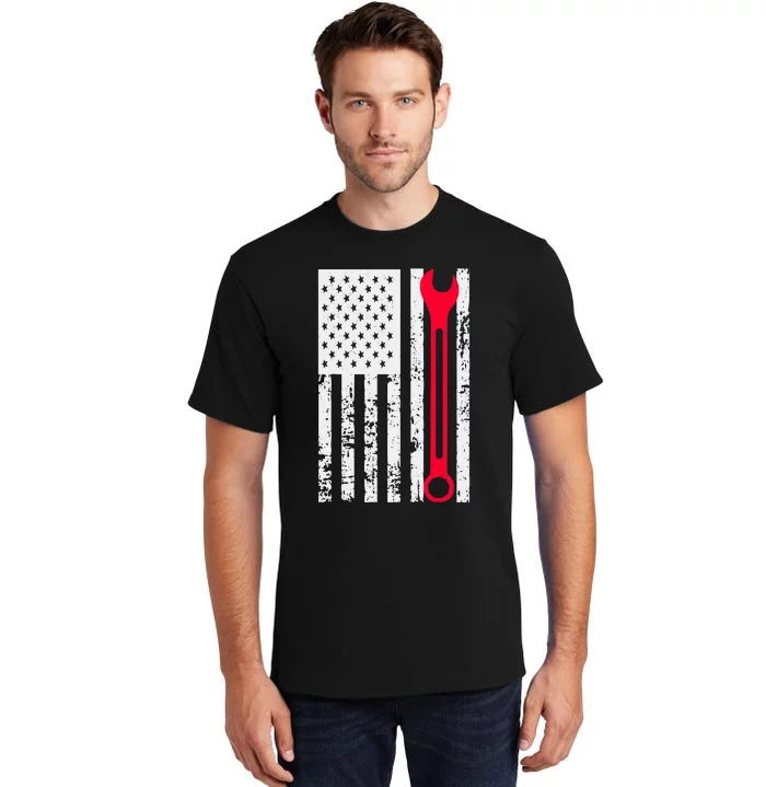 Mechanic Workshop Tools USA Flag Repairman Gift Tall T-Shirt