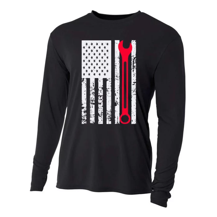 Mechanic Workshop Tools USA Flag Repairman Gift Cooling Performance Long Sleeve Crew