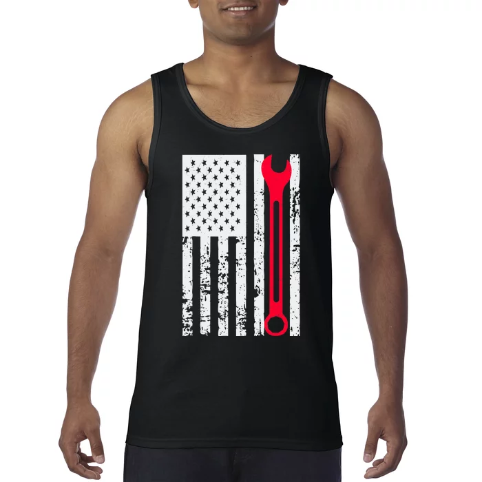 Mechanic Workshop Tools USA Flag Repairman Gift Tank Top