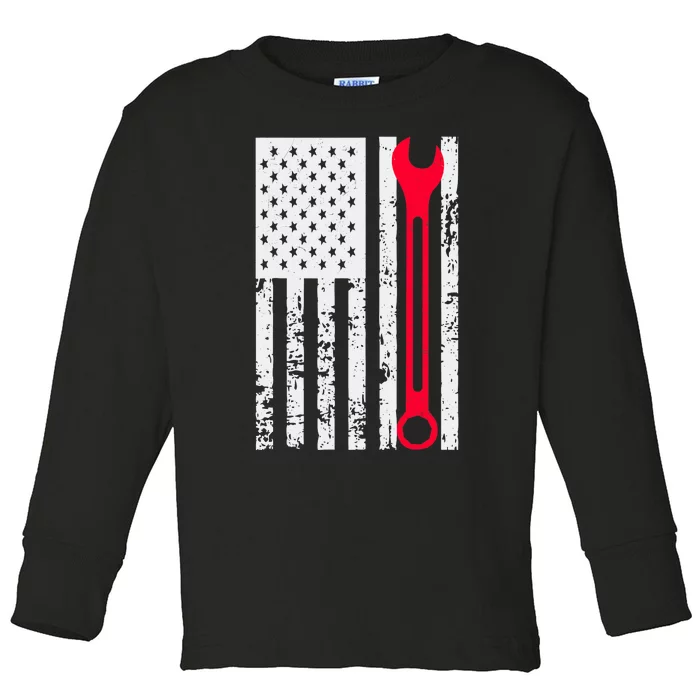 Mechanic Workshop Tools USA Flag Repairman Gift Toddler Long Sleeve Shirt