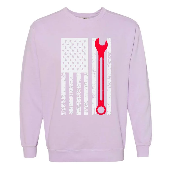 Mechanic Workshop Tools USA Flag Repairman Gift Garment-Dyed Sweatshirt