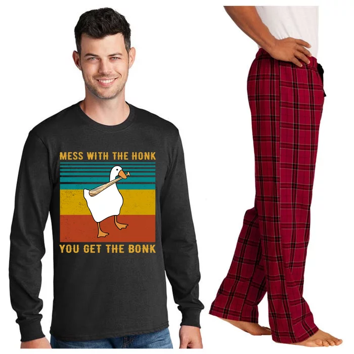 Mess With The Honk You Get The Bonk Funny Duck Goose Gift Long Sleeve Pajama Set