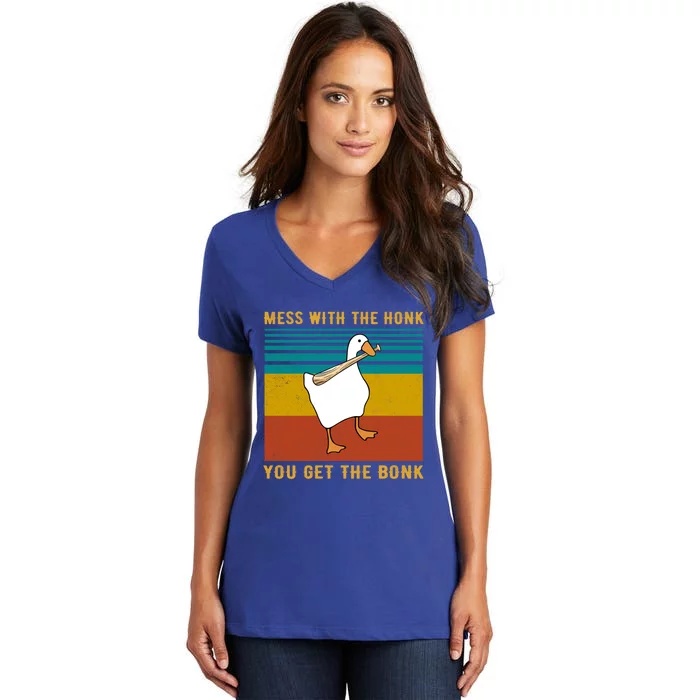 Mess With The Honk You Get The Bonk Funny Duck Goose Gift Women's V-Neck T-Shirt