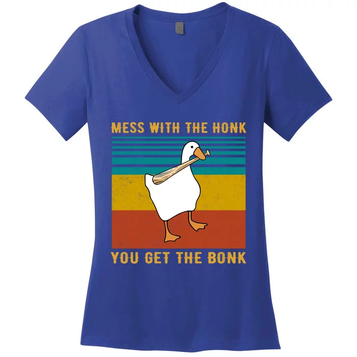 Mess With The Honk You Get The Bonk Funny Duck Goose Gift Women's V-Neck T-Shirt