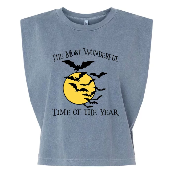 Most Wonderful Time Of Year Funny Halloween Quote Bats Moon Meaningful Gift Garment-Dyed Women's Muscle Tee