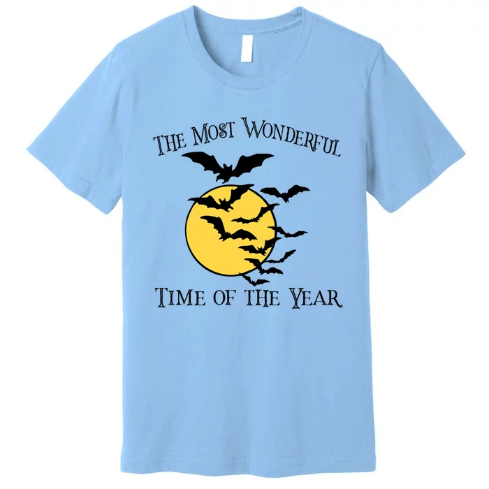 Most Wonderful Time Of Year Funny Halloween Quote Bats Moon Meaningful Gift Premium T-Shirt