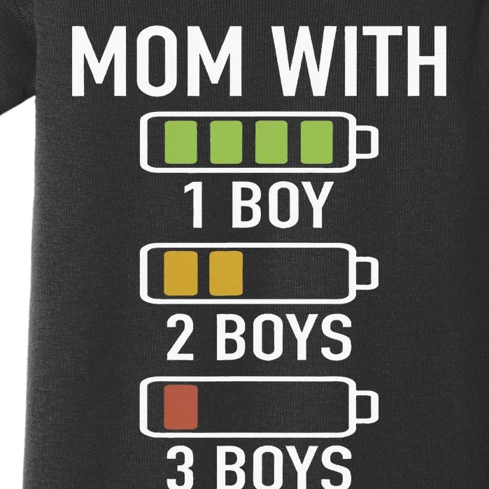 Mom With Three Boy Battery Empty Mama With 3 Sons Baby Bodysuit