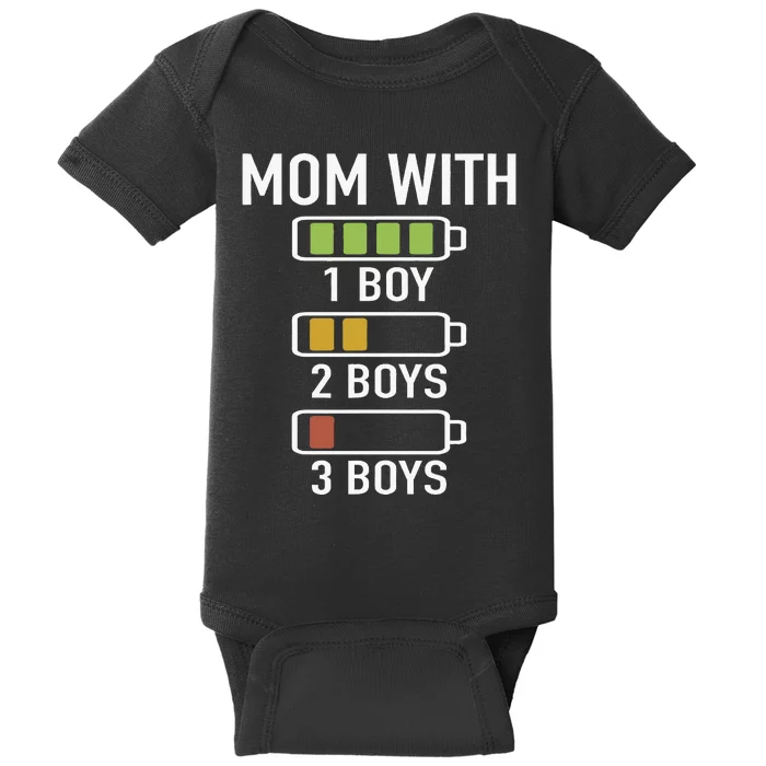 Mom With Three Boy Battery Empty Mama With 3 Sons Baby Bodysuit