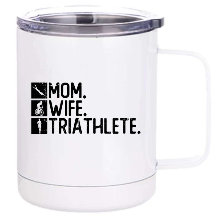 Mom Wife Triathlete Cool Gift Triathlon Training Triathlete Gift Front & Back 12oz Stainless Steel Tumbler Cup