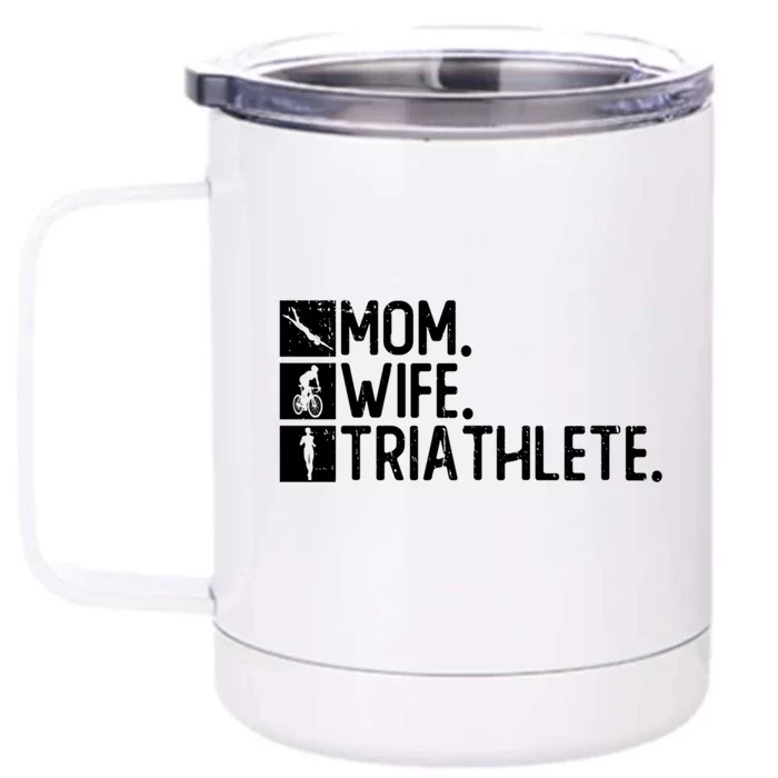 Mom Wife Triathlete Cool Gift Triathlon Training Triathlete Gift Front & Back 12oz Stainless Steel Tumbler Cup