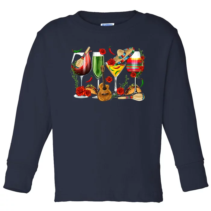 Mexico Wine Tequila Cinco De Mayo Mexican Fiesta Lover Toddler Long Sleeve Shirt