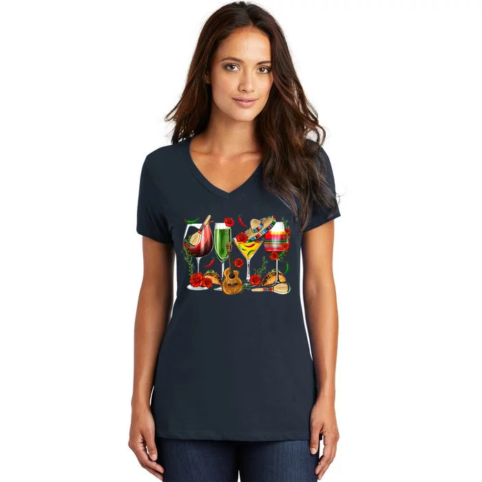 Mexico Wine Tequila Cinco De Mayo Mexican Fiesta Lover Women's V-Neck T-Shirt