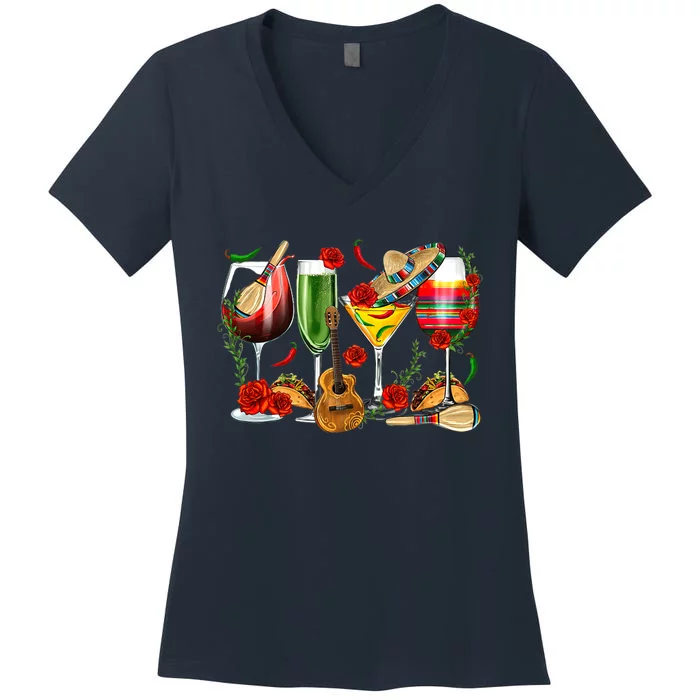 Mexico Wine Tequila Cinco De Mayo Mexican Fiesta Lover Women's V-Neck T-Shirt