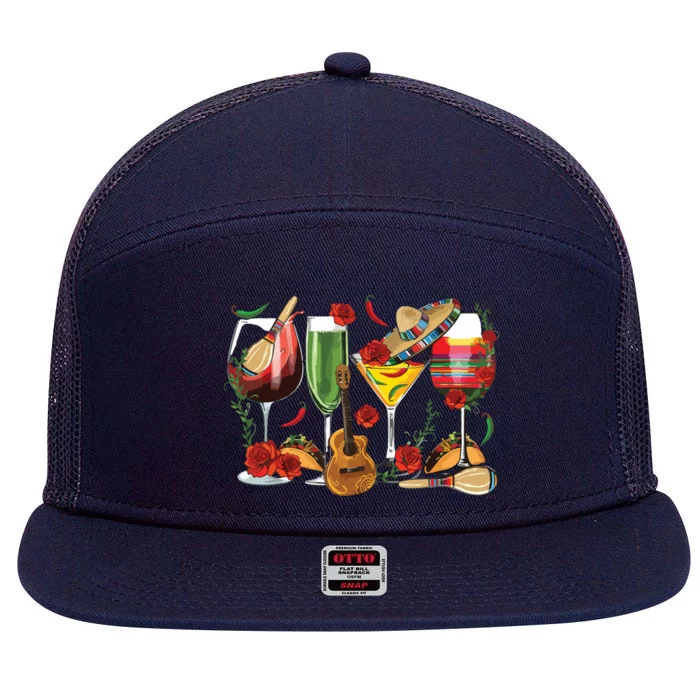 Mexico Wine Tequila Cinco De Mayo Mexican Fiesta Lover 7 Panel Mesh Trucker Snapback Hat