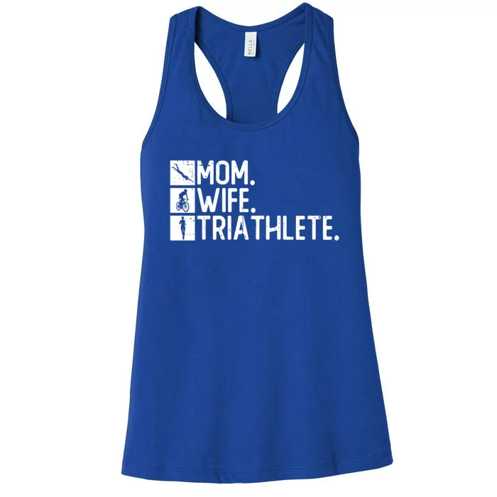 Mom Wife Triathlete Funny Gift Triathlon Training Triathlete Gift Women's Racerback Tank