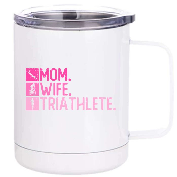 Mom Wife Triathlete Gift Triathlon Training Triathlete Meaningful Gift Front & Back 12oz Stainless Steel Tumbler Cup