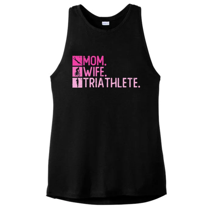 Mom. Wife. Triathlete Triathlon  Training Triathlete Ladies Tri-Blend Wicking Tank