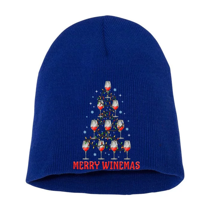 Merry Winemas Tree Wine Ugly Christmas Sweaters Meaningful Gift Short Acrylic Beanie