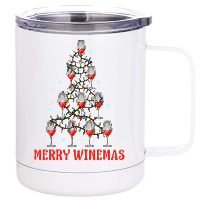 Merry Winemas Tree Wine Ugly Christmas Sweaters Meaningful Gift Front & Back 12oz Stainless Steel Tumbler Cup