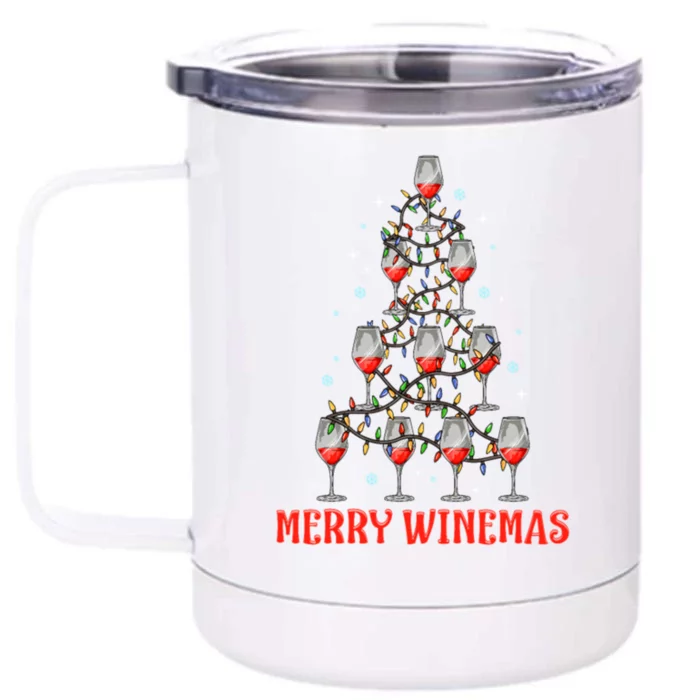 Merry Winemas Tree Wine Ugly Christmas Sweaters Meaningful Gift Front & Back 12oz Stainless Steel Tumbler Cup